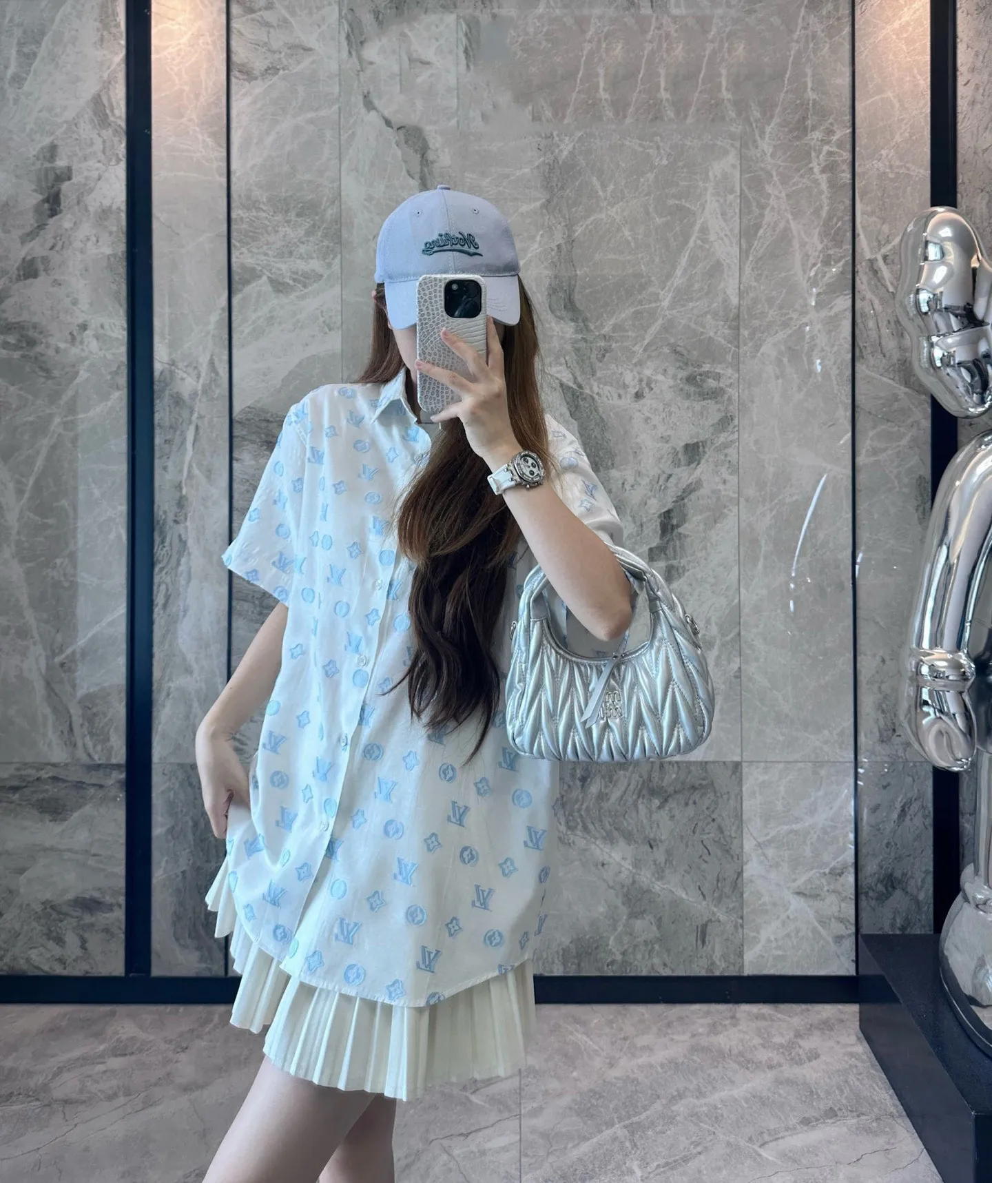 Louis Vuitton/Louis Vuitton 25ss jacquard all-over printed presbyopia short-sleeved shirt